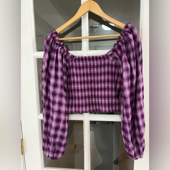 Free People Purple Cherry Bomb Plaid Top - Size S - Picture 8 of 9